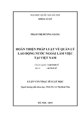 Luận văn Hoàn thiện pháp luật về quản lý lao động nước ngoài làm việc tại Việt Nam