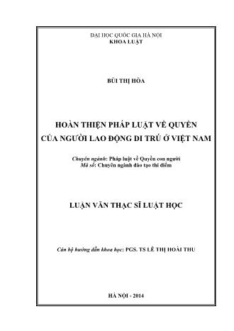 Luận văn Hoàn thiện pháp luật về quyền của người lao động di trú ở Việt Nam