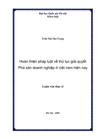 Luận văn Hoàn thiện pháp luật về thủ tục giải quyết Phá sản doanh nghiệp ở Việt Nam hiện nay