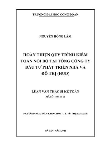 Luận văn Hoàn thiện quy trình kiểm toán nội bộ tại tổng công ty đầu tư phát triển nhà và đô thị (HUD)