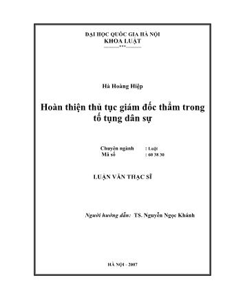 Luận văn Hoàn thiện thủ tục giám đốc thẩm trong tố tụng dân sự