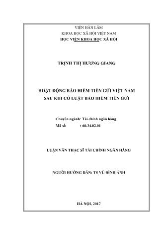 Luận văn Hoạt động bảo hiểm tiền gửi Việt Nam sau khi có luật bảo hiểm tiền gửi