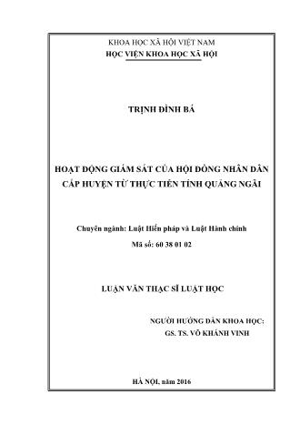 Luận văn Hoạt động giám sát của hội đồng nhân dân cấp huyện từ thực tiễn tỉnh Quảng Ngãi