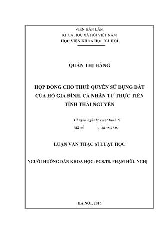 Luận văn Hợp đồng cho thuê quyền sử dụng đất của hộ gia đình, cá nhân từ thực tiễn tỉnh Thái Nguyên