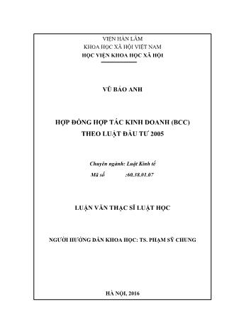 Luận văn Hợp đồng hợp tác kinh doanh (BCC) theo luật đầu tư 2005