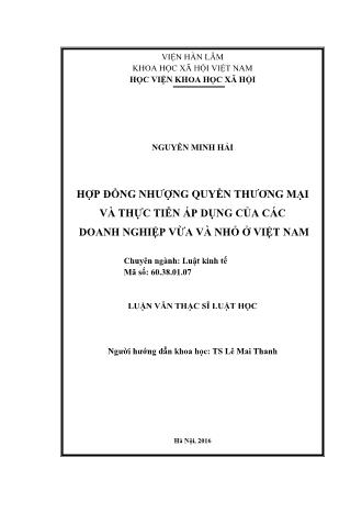 Luận văn Hợp đồng nhượng quyền thương mại và thực tiễn áp dụng của các doanh nghiệp vừa và nhỏ ở Việt Nam