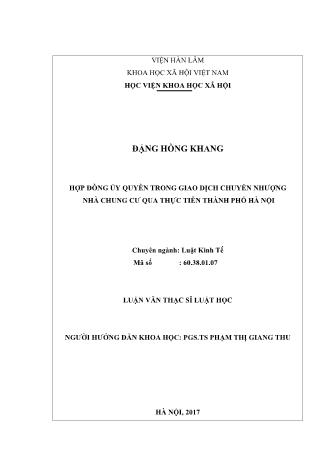 Luận văn Hợp đồng ủy quyền trong giao dịch chuyển nhượng nhà chung cư qua thực tiễn Thành phố Hà Nội