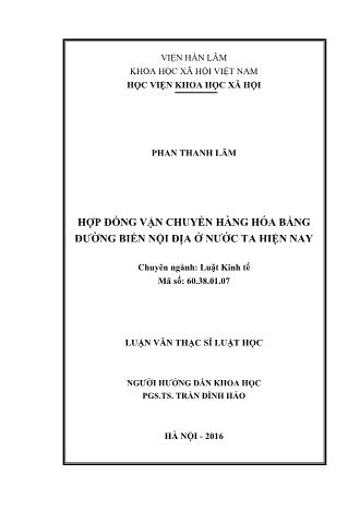 Luận văn Hợp đồng vận chuyển hàng hóa bằng đường biển nội địa ở nước ta hiện nay