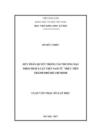 Luận văn Hủy phán quyết trọng tài thương mại theo pháp luật Việt Nam từ thực tiễn Thành phố Hồ Chí Minh