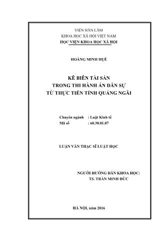 Luận văn Kê biên tài sản trong thi hành án dân sự từ thực tiễn tỉnh Quảng Ngãi