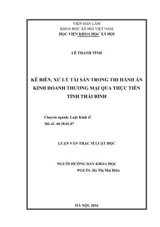 Luận văn Kê biên, xử lý tài sản trong thi hành án kinh doanh thương mại qua thực tiễn tỉnh Thái Bình