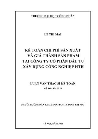 Luận văn Kế toán chi phí sản xuất và giá thành sản phẩm tại công ty cổ phần đầu tư xây dựng công nghiệp HTH