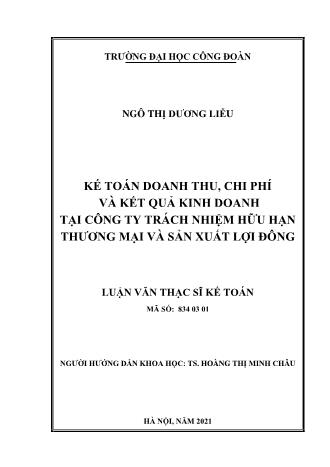 Luận văn Kế toán doanh thu, chi phí và kết quả kinh doanh tại công ty trách nhiệm hữu hạn thương mại và sản xuất Lợi Đông