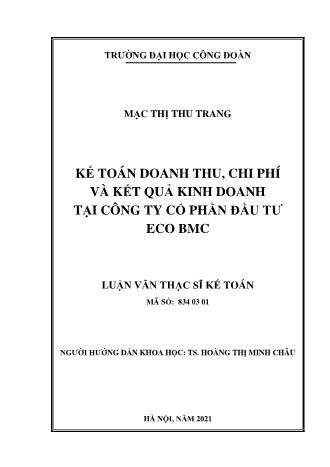 Luận văn Kế toán doanh thu, chi phí và kết quả kinh doanh tại công ty cổ phần đầu tư ECO BMC