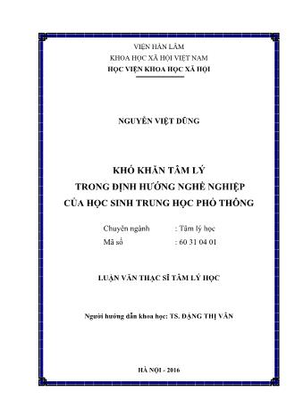 Luận văn Khó khăn tâm lý trong định hướng nghề nghiệp của học sinh trung học phổ thông