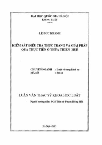 Luận văn Kiểm sát điều tra: Thực trạng và giải pháp qua thực tiễn ở Thừa Thiên Huế