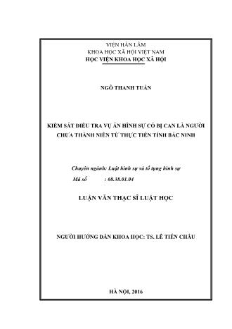 Luận văn Kiểm sát điều tra vụ án hình sự có bị can là người chưa thành niên từ thực tiễn tỉnh Bắc Ninh