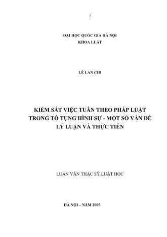 Luận văn Kiểm sát việc tuân theo pháp luật trong tố tụng hình sự - Một số vấn đề lý luận và thực tiễn