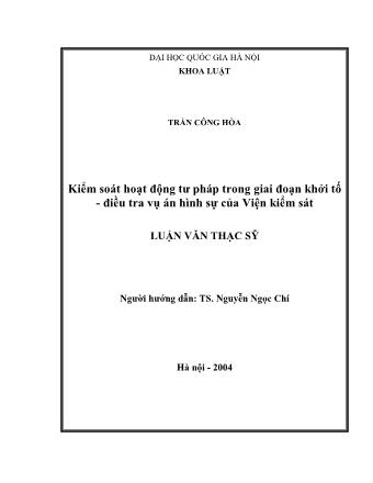 Luận văn Kiểm soát hoạt động tư pháp trong giai đoạn khởi tố - điều tra vụ án hình sự của Viện kiểm sát