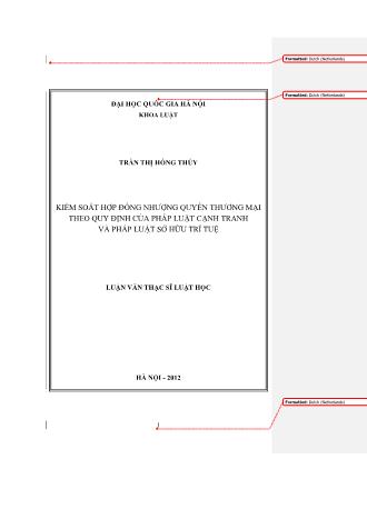 Luận văn Kiểm soát hợp đồng nhượng quyền thương mại theo quy định của pháp luật cạnh tranh và pháp luật sở hữu trí tuệ