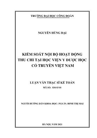 Luận văn Kiểm soát nội bộ hoạt động thu chi tại Học viện y dược học cổ truyền Việt Nam