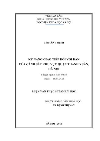 Luận văn Kỹ năng giao tiếp đối với dân của cảnh sát khu vực quận Thanh Xuân, Hà Nội