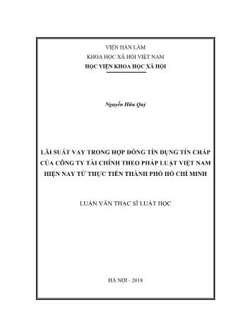 Luận văn Lãi suất vay trong hợp đồng tín dụng tín chấp của công ty tài chính theo pháp luật Việt Nam hiện nay từ thực tiễn Thành phố Hồ Chí Minh