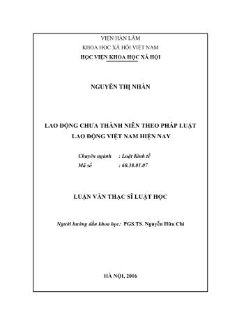 Luận văn Lao động chưa thành niên theo pháp luật lao động Việt Nam hiện nay