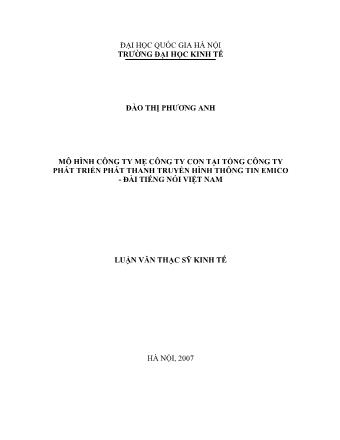Luận văn Mô hình công ty mẹ công ty con tại tổng công ty phát triển phát thanh truyền hình thông tin EMICO - Đài tiếng nói Việt Nam
