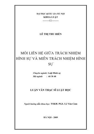 Luận văn Mối liên hệ giữa trách nhiệm hình sự và miễn trách nhiệm hình sự