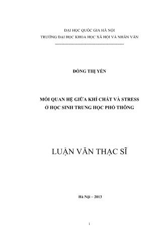 Luận văn Mối quan hệ giữa khí chất và stress ở học sinh trung học phổ thông