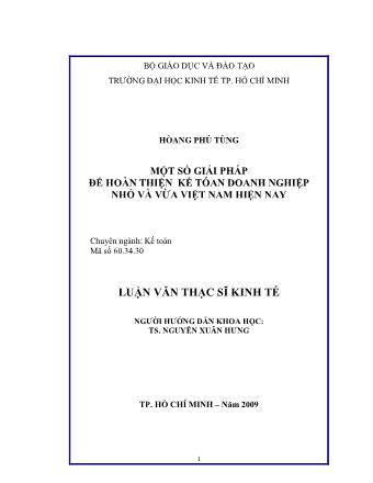 Luận văn Một số giải pháp để hoàn thiện kế toán doanh nghiệp nhỏ và vừa Việt Nam hiện nay