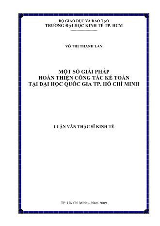 Luận văn Một số giải pháp hoàn thiện công tác kế toán tại đại học quốc gia TP. Hồ Chí Minh