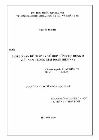 Luận văn Một số vấn đề pháp lý về hợp đổng tín dụng ở Việt Nam trong giai đoan hiện nay