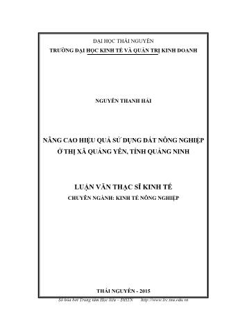 Luận văn Nâng cao hiệu quả sử dụng đất nông nghiệp ở thị xã Quảng Yên, tỉnh Quảng Ninh