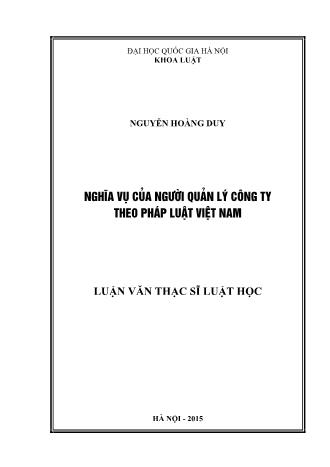 Luận văn Nghĩa vụ của người quản lý công ty theo pháp luật Việt Nam