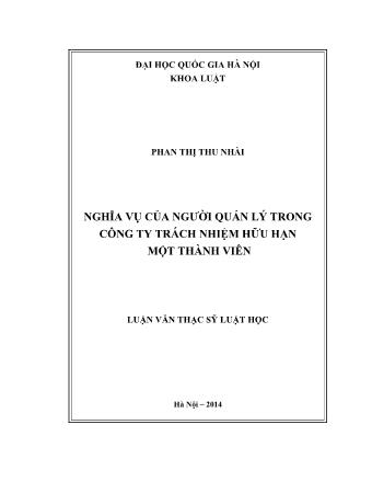 Luận văn Nghĩa vụ của người quản lý trong công ty trách nhiệm hữu hạn một thành viên