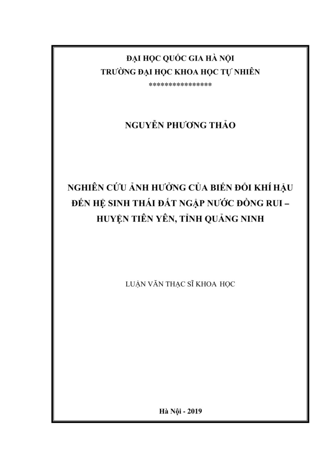 Luận văn Nghiên cứu ảnh hưởng của biến đổi khí hậu đến hệ sinh thái đất ngập nước Đồng Rui - Huyện Tiên Yên, tỉnh Quảng Ninh