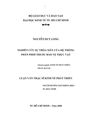 Luận văn Nghiên cứu sự thỏa mãn của hệ thống phân phối thuốc bảo vệ thực vật