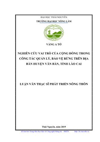 Luận văn Nghiên cứu vai trò của cộng đồng trong công tác quản lý, bảo vệ rừng trên địa bàn huyện Văn Bàn, tỉnh Lào Cai