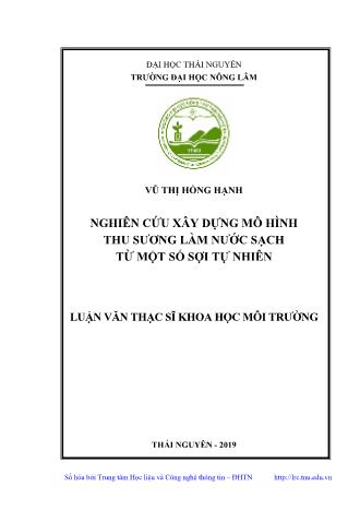 Luận văn Nghiên cứu xây dựng mô hình thu sương làm nước sạch từ một số sợi tự nhiên