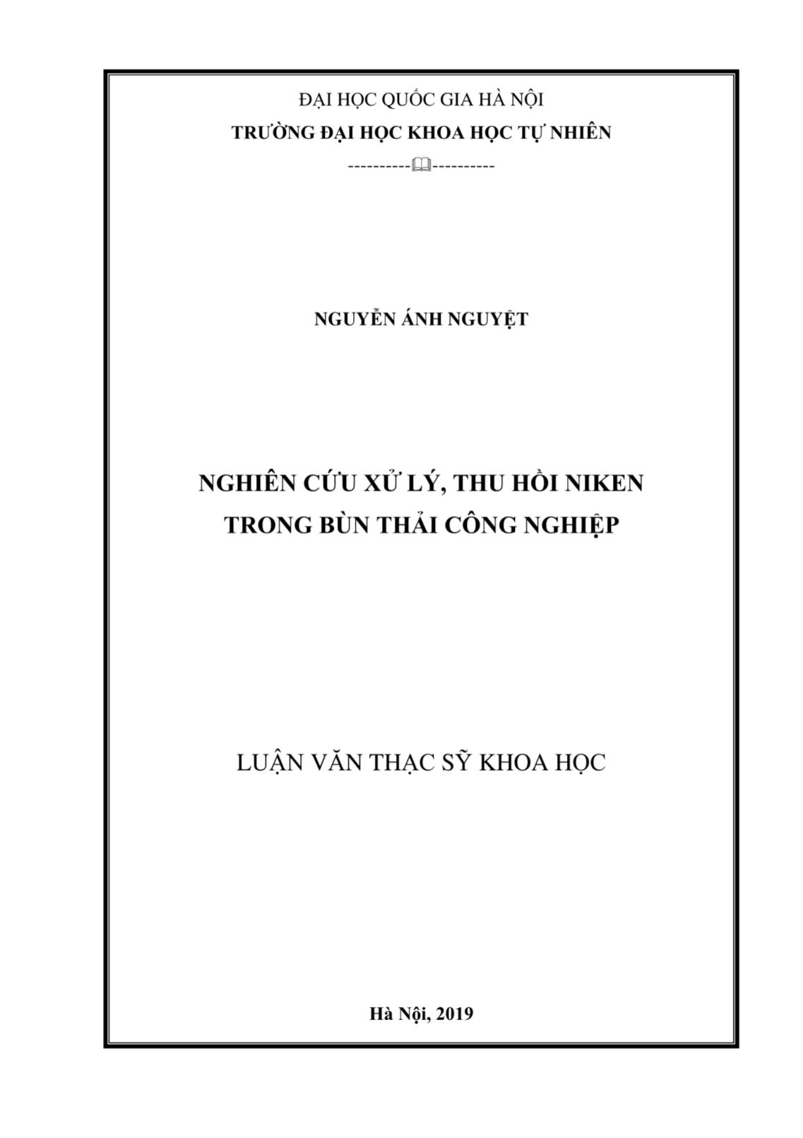 Luận văn Nghiên cứu xử lý, thu hồi Niken trong bùn thải công nghiệp