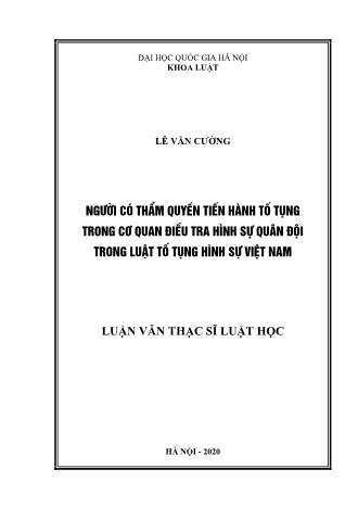 Luận văn Người có thẩm tiến hành tố tụng trong Cơ quan điều tra hình sự Quân đội trong Luật tố tụng Hình sự Việt Nam