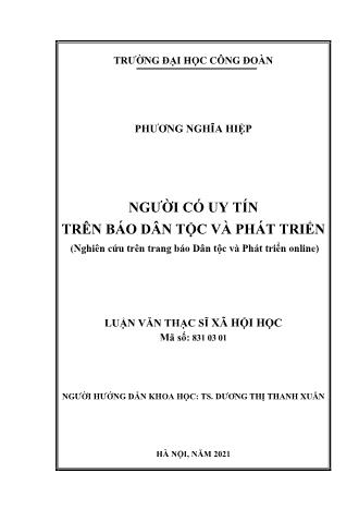 Luận văn Người có uy tín trên báo dân tộc và phát triển (Nghiên cứu trên trang báo Dân tộc và Phát triển online)