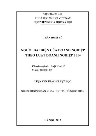 Luận văn Người đại diện của doanh nghiệp theo luật doanh nghiệp 2014