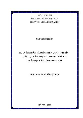 Luận văn Nguyên nhân và điều kiện của tình hình các tội xâm phạm tình dục trẻ em trên địa bàn tỉnh Đồng Nai