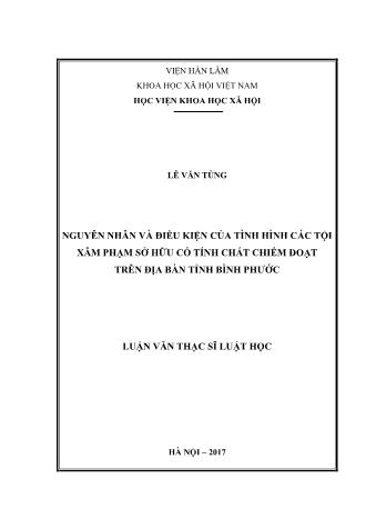 Luận văn Nguyên nhân và điều kiện của tình hình các tội xâm phạm sở hữu có tính chất chiếm đoạt trên địa bàn tỉnh Bình Phước