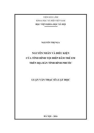 Luận văn Nguyên nhân và điều kiện của tình hình tội hiếp dâm trẻ em trên địa bàn tỉnh Bình Phước