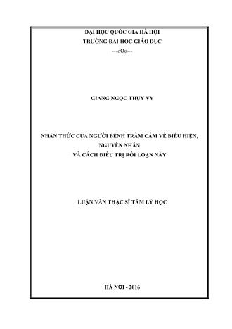 Luận văn Nhận thức của người bệnh trầm cảm về biểu hiện, nguyên nhân và cách điều trị rối loạn này