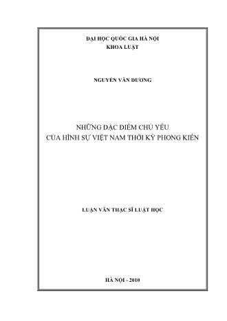 Luận văn Những đặc điểm chủ yếu của hình sự Việt Nam thời kỳ phong kiến